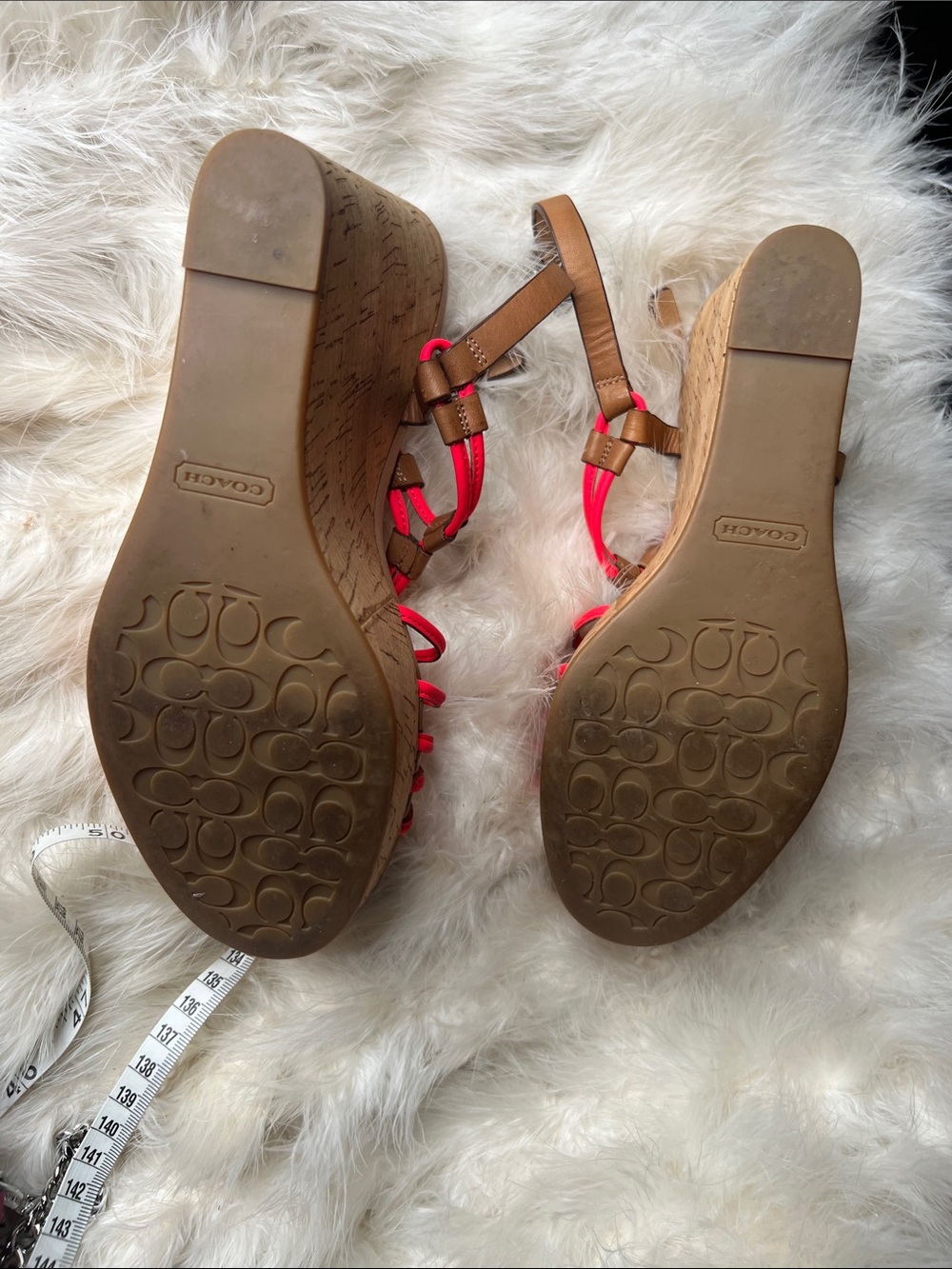 COACH Georgia Pink Cork Wedge Sandals Bungie T Strappy Slingback Platforms 9 - Picture 6 of 7